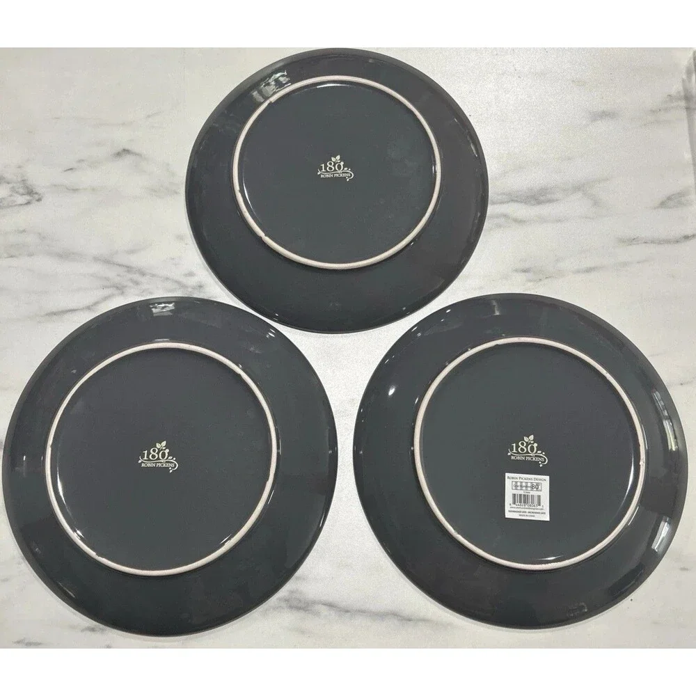 180 Robin Pickens Dinner Plates Lot Of 3 Gray 10” Floral Cottage Core Whimsy